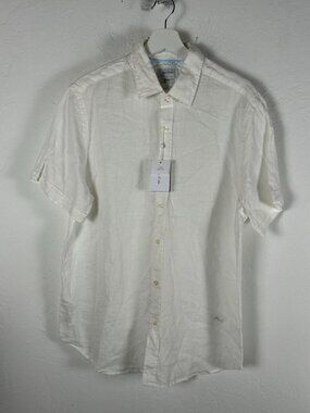 Porter & Ash Mens White 100% Linen Short Sleeve Button-Up Shirt XL Casual New